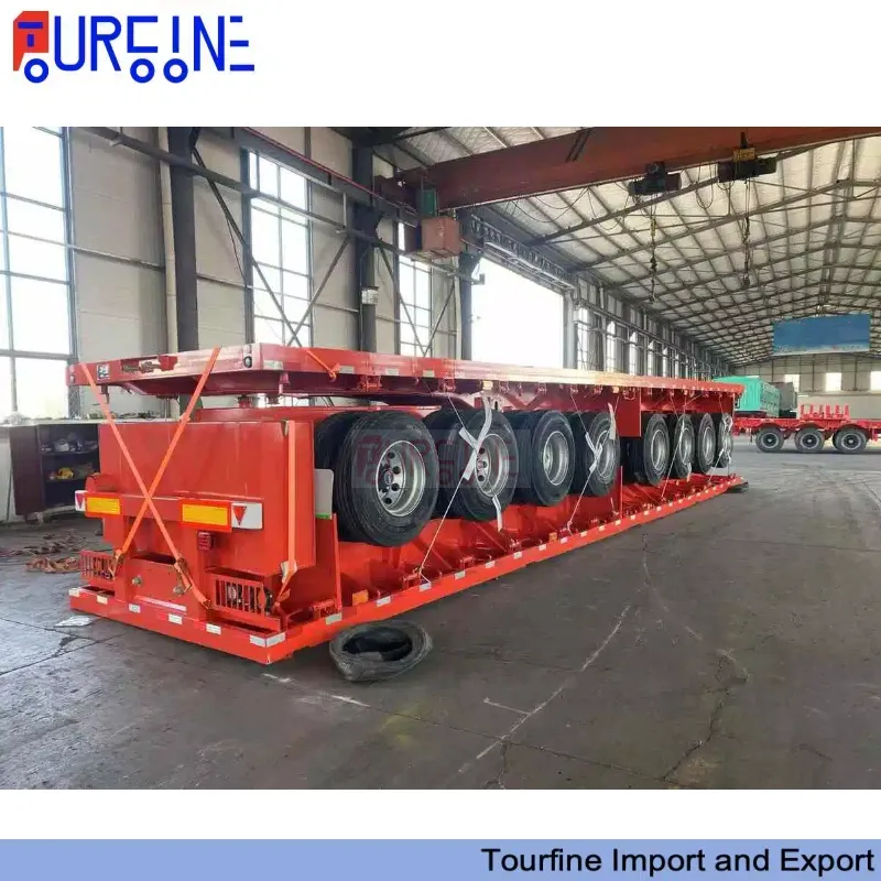 5 Axle 80 Ton Low Bed Semi Trailer With Reinforced Steel Frame For Heavy Equipment Transport