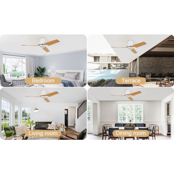 Ventilador de teto LED remoto de 52 polegadas com motor de luz de 3 cores dimmável Tipo DC cobre puro