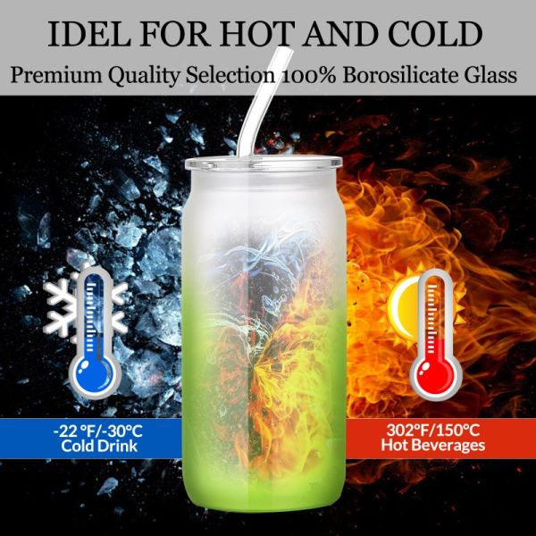 380ml 480ml 580ml Frosted Glass Cup Mug With Transparent Lid And Glass Straw