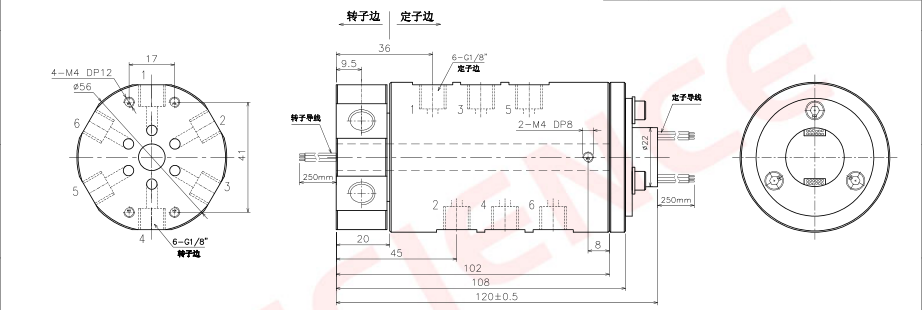 6 проходов Пневматические вращающиеся соединения 6 цепей 2А Электрические вращающиеся соединения