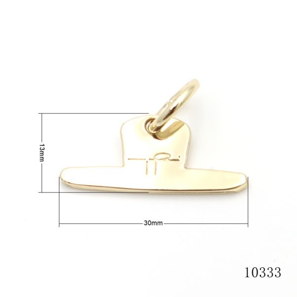 Light Gold Custom Hat Shape Metal Logo With Jump Ring For Keyring Clasp