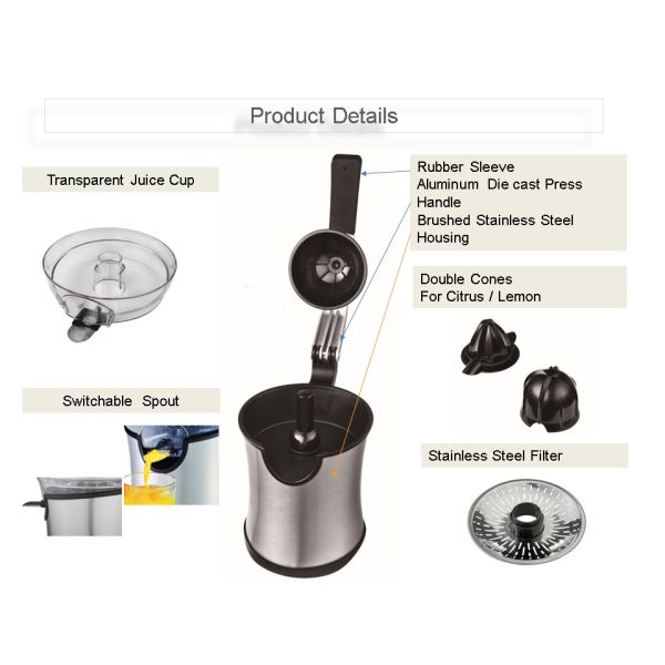 JC203 160W Powerful Stainless Steel Citrus Press with Handle