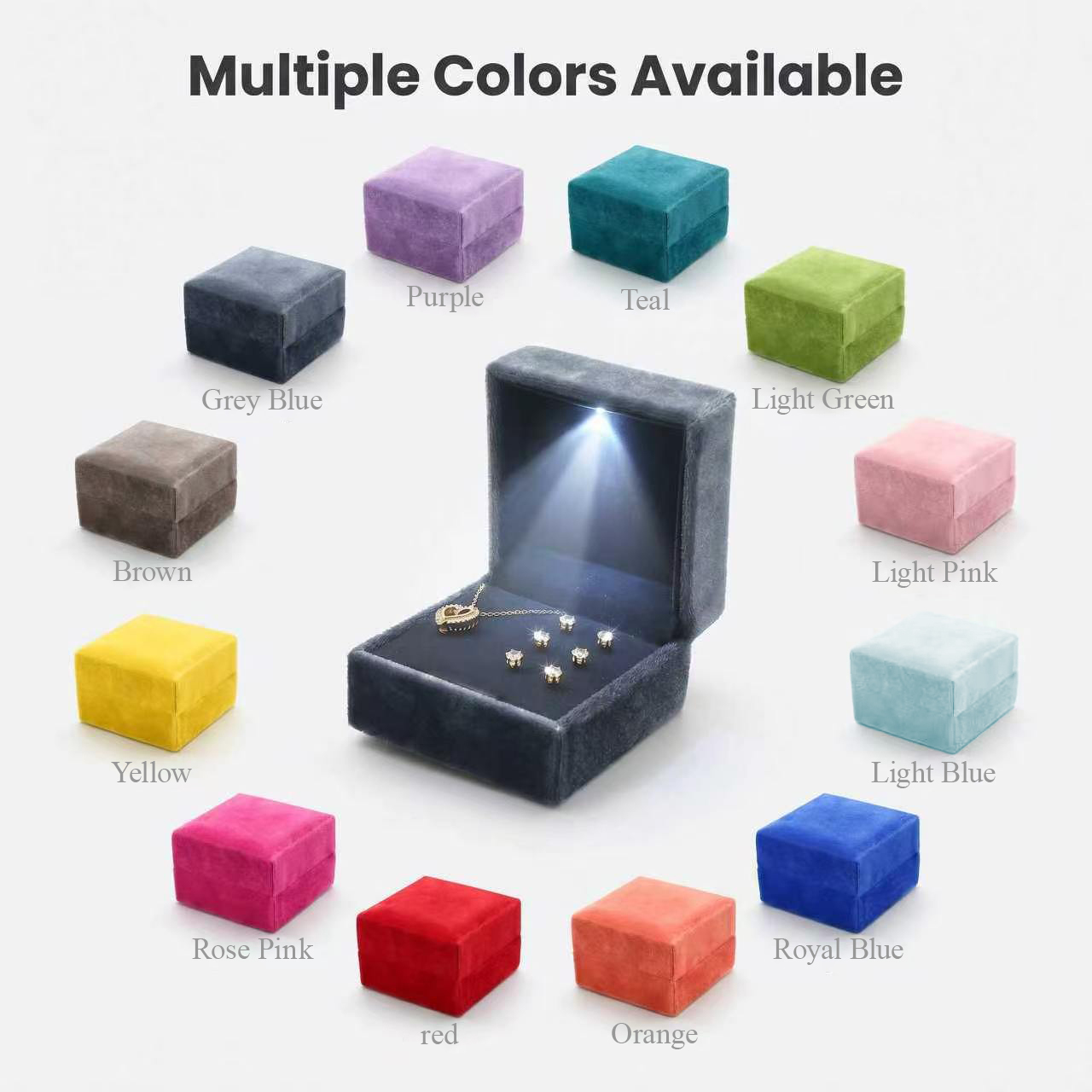 Custom Color LED Light Jewellery Box Velvet Case With 5s Auto Off Energy Saving Mode