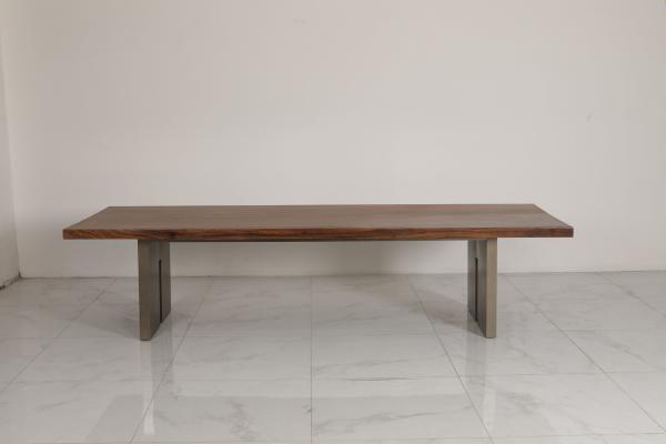 Contemporary Wood Table Top Dining Table With Stainless Steel Base Bronze Finish