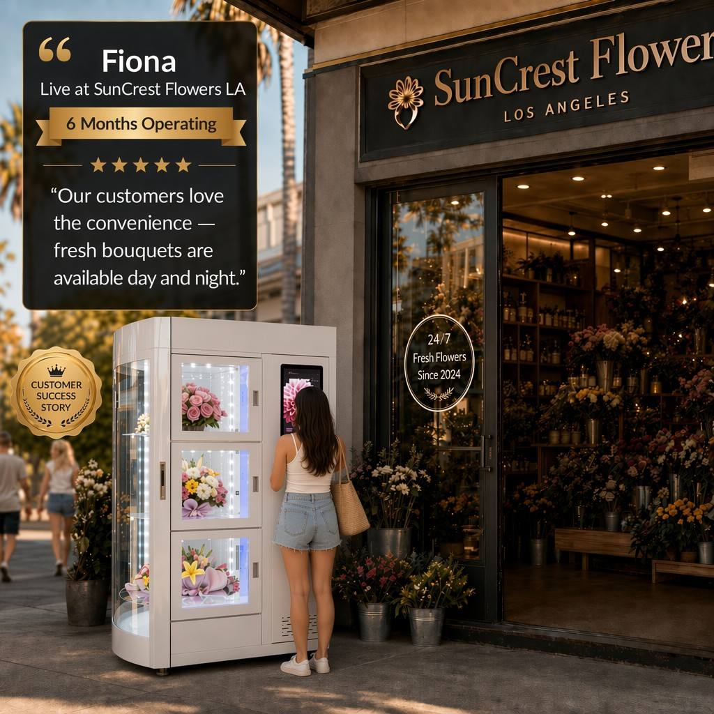 22 Inch Touchscreen Flower Vending Machine with Contactless Payment and Refrigeration Humidifier System