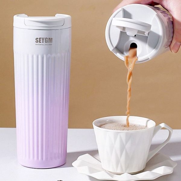 16 Oz Travel Coffee Mug Spill-Proof Insulated Stainless Steel Coffee Mug With Lid & Silicone Sea, Double Wall Vacuum Travel Coffee Tumblers, Cup Holder Friendly Reusable Thermos-Lilac