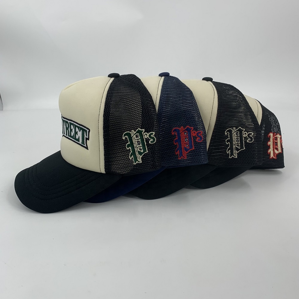 Base Ball Foam Blank Trucker Hats 5 Panel Embroidery Polyester Rope Puff Printing