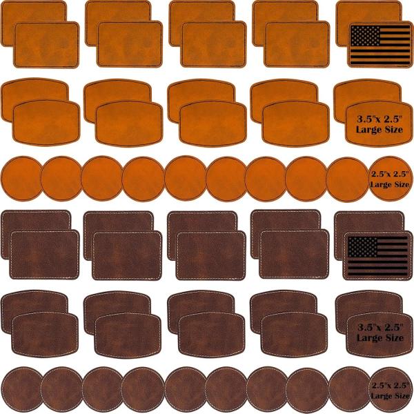 Laser Engraving Blanks Leatherette Khaki & Brown Hat Patches - PU Leather Iron On Hat Patches For DIY Custom Laserable Engravable Craft Gifts