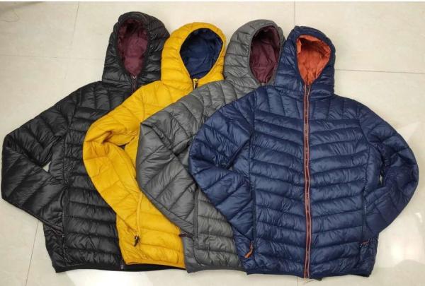 men's basic nylon padded  jacket with fix hoody ,1801M,4 Colours,Contrast color zipper and lining