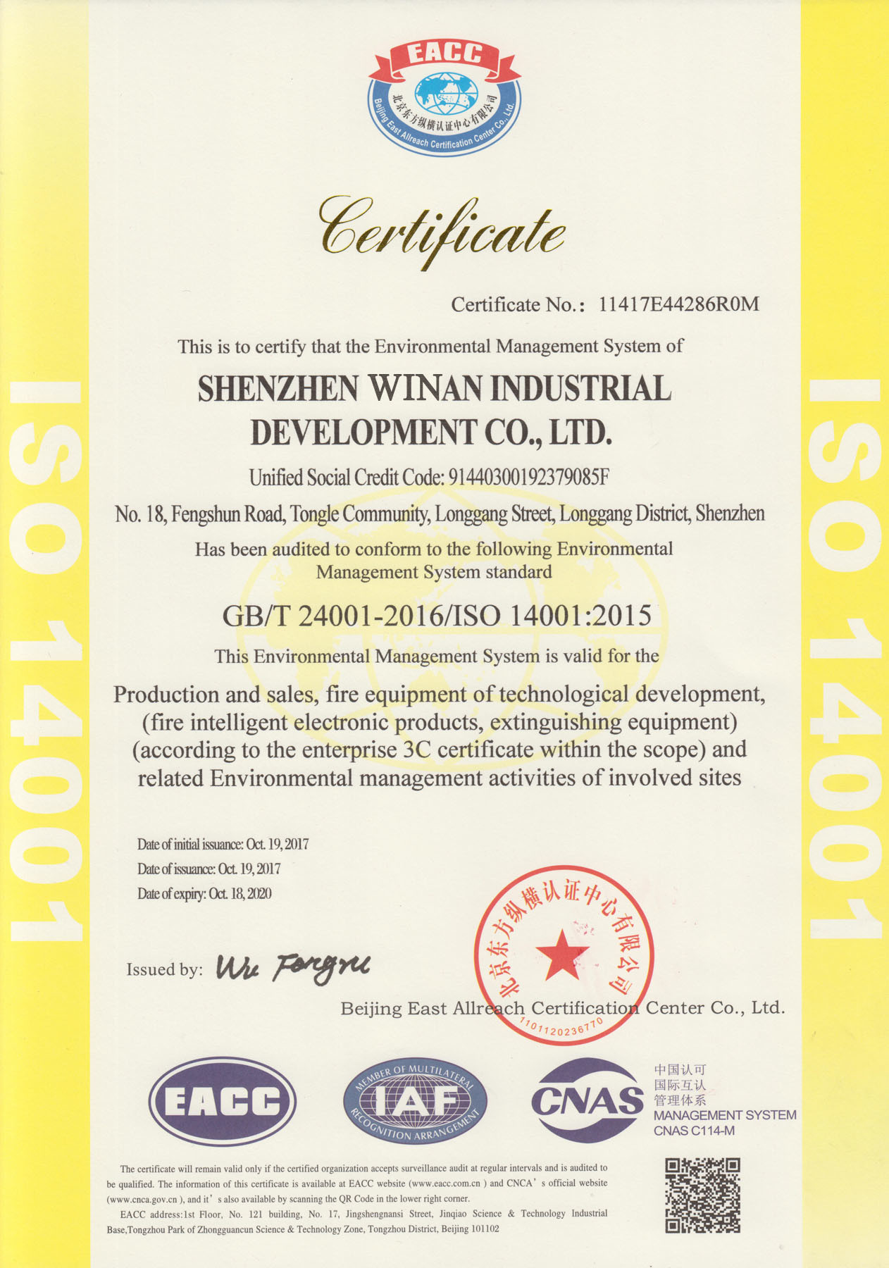 Winan Industrial Limited Certifications