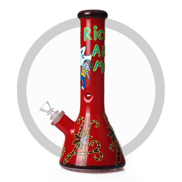 Red 7MM Glass Smoking Pipe Rick and Morty Art Beaker Luminous Bong