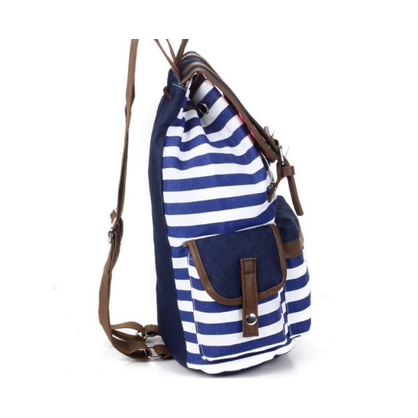 Male and female striped canvas shoulder bag student backpack bags withdraw