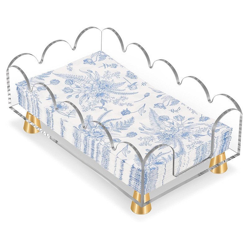 Scalloped Edge Clear Acrylic Napkin Holder with Gold Legs, Rectangular Table Napkin Caddy for Kitchen Dining Table Deco