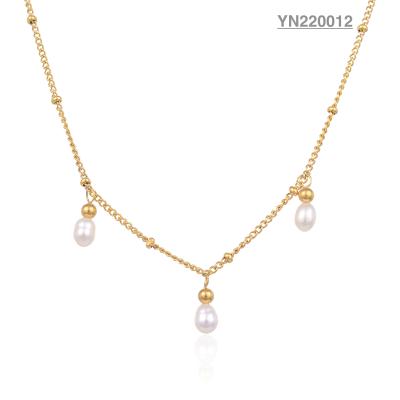 White Small Pearl Tassel Pendant Necklace Lowkey Stainless Steel Chain Jewellery