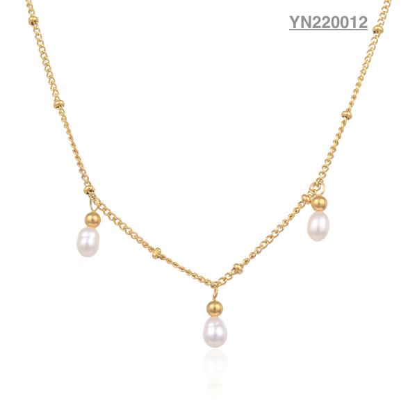 White Small Pearl Tassel Pendant Necklace Lowkey Stainless Steel Chain Jewellery