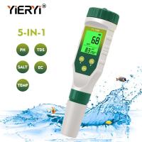 Mesureur de pH multiparamètres 5 en 1 avec rétroéclairage pour aquarium de laboratoire TDS pH Testeur de température EC de salinité