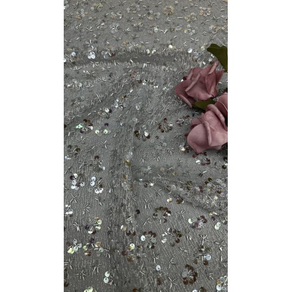 Embroidered Leafy Metallic Floral Lace Fabric for Dressmaking Wedding Gowns Shining Fabric