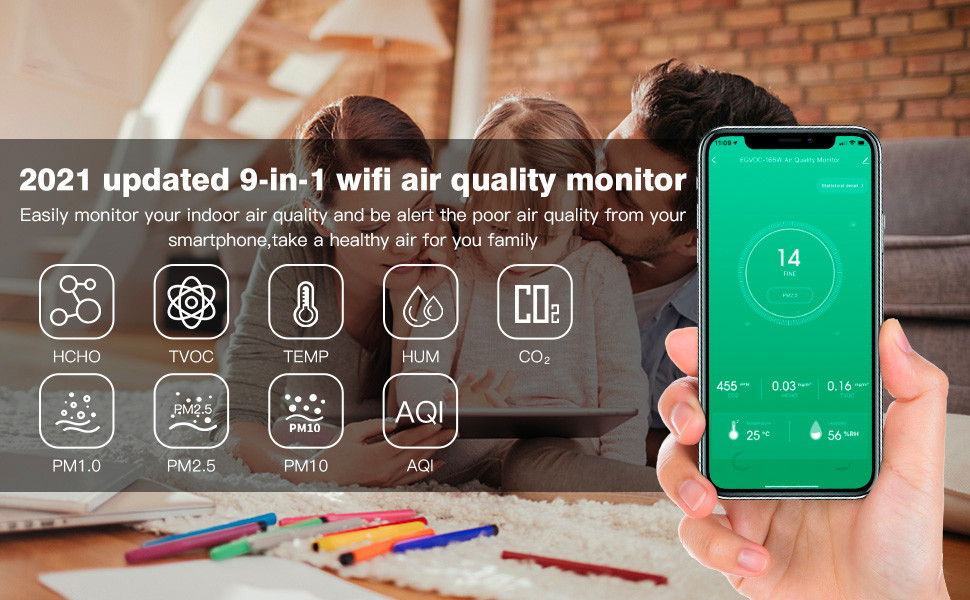 Крытое СО2 PM2.5 PM10 PM1.0 монитора HCHO TVOC воздуха WiFi качественное