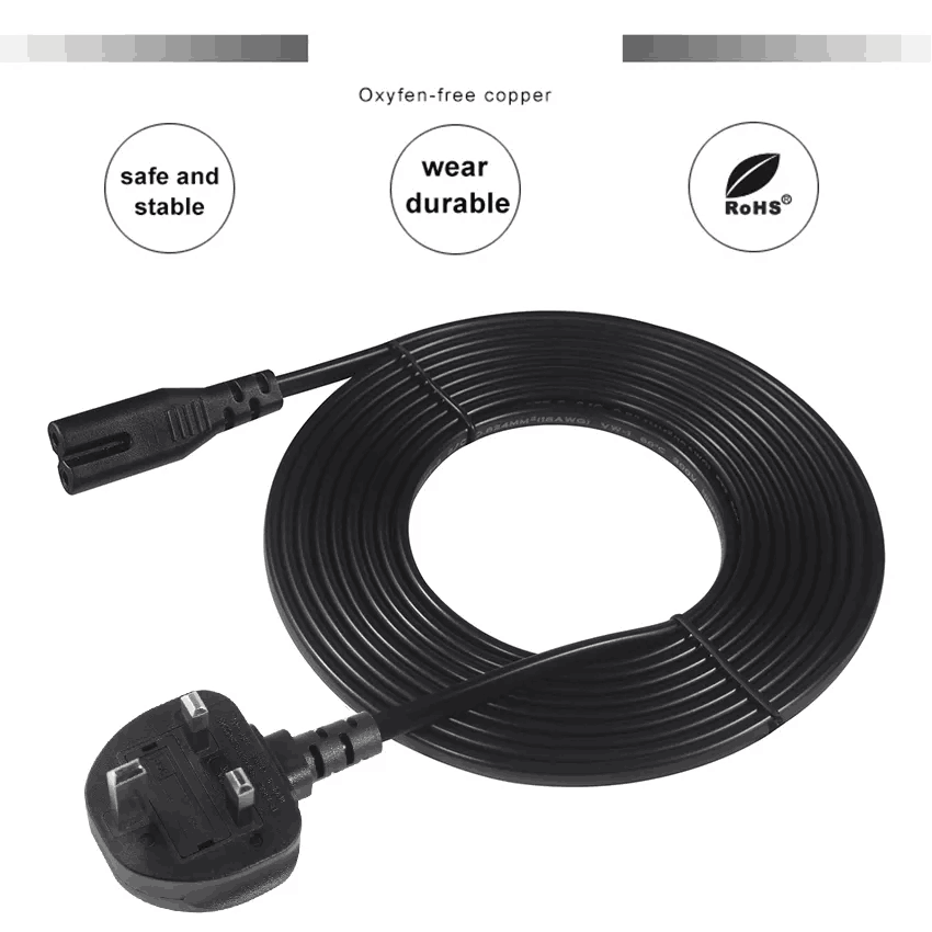 Кабель питания UK Plug to IEC C7, 1.5 м, чистая медь, черный