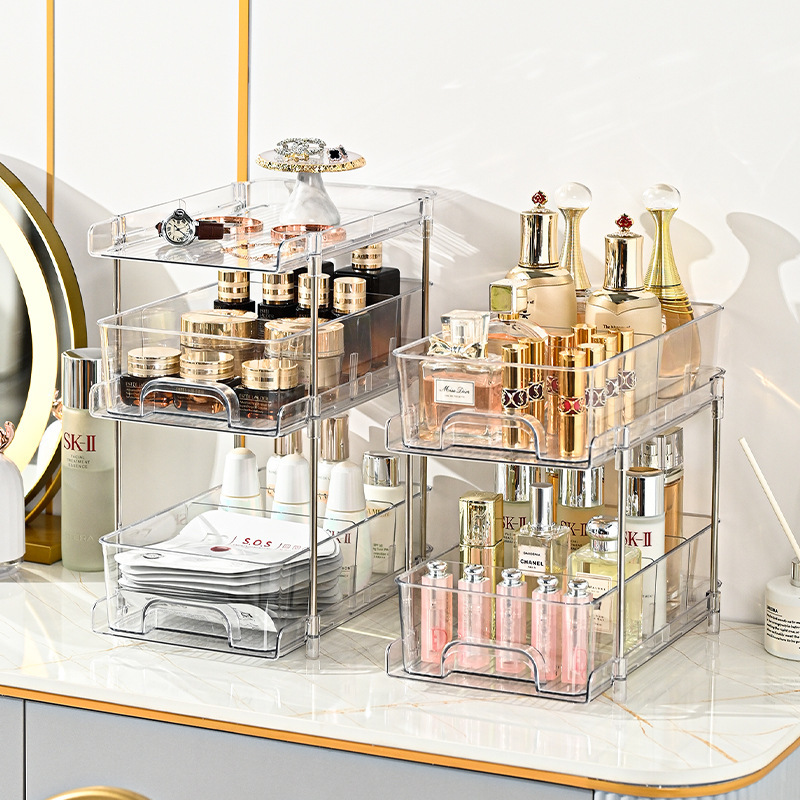 Professional Clear Plastic Cosmetic Organizer Multi-Tier Snack Shelf Skincare Storage Box for Bedroom Living Room Kitchen