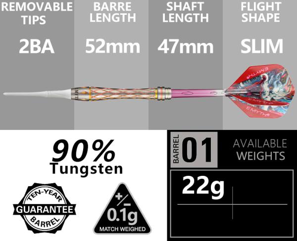 Emyth Darts 2BA 90% Tungsten Darts Set Darts Barrel 22g SUMMIT