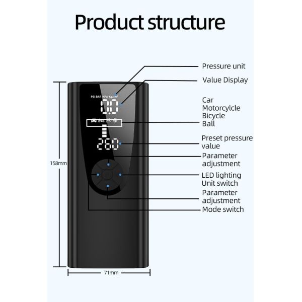 Rechargeable Car Tire Pump Digital Car Tyre Inflator With LED Display