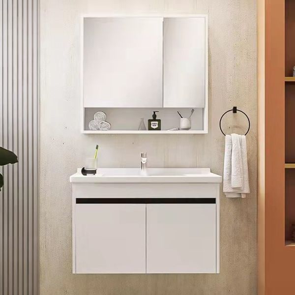 Hotel Flutuante Mural Montado de Madeira de Carvalho Sólido Banheiro Vanidade Com Espelho Lavatório