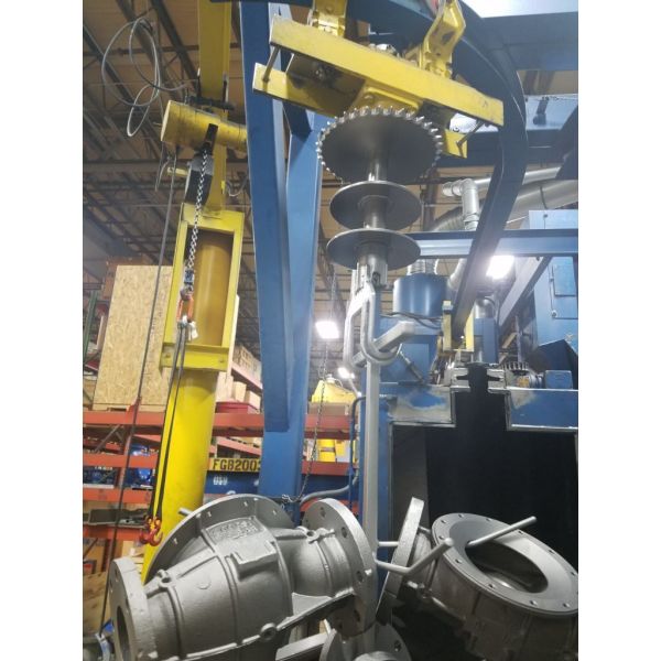 PLC Control Spinner Hanger Shot Blasting Machine with No Pit Structural Form and Overhead Tracks Hooks