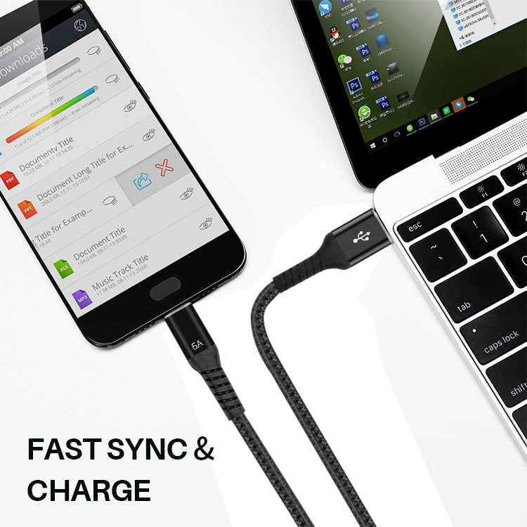 100W 6.6Ft Type C To USB 3.0 Data Cable Aluminium Alloy