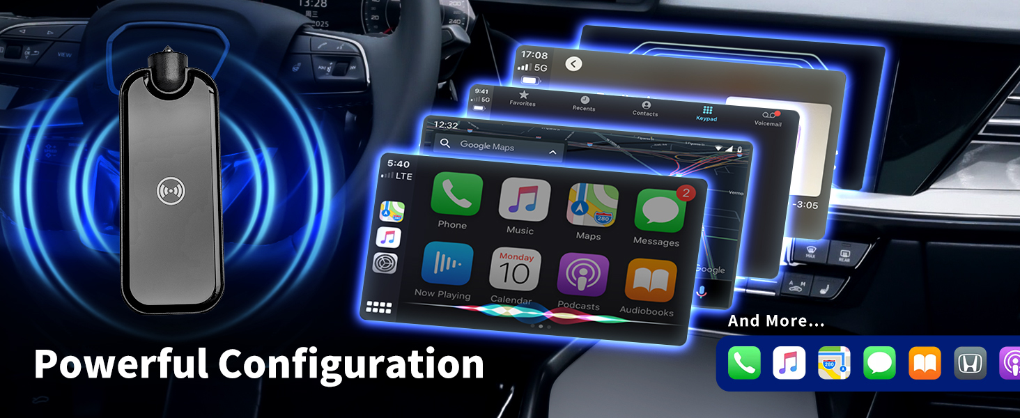 Portable Wireless Carplay Android Auto Adapter Bluetooth Dongle 2 In 1
