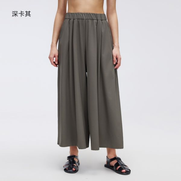 Black High Waist Wide Leg Culottes with Elastic Waistband for Casual and Summer Wear