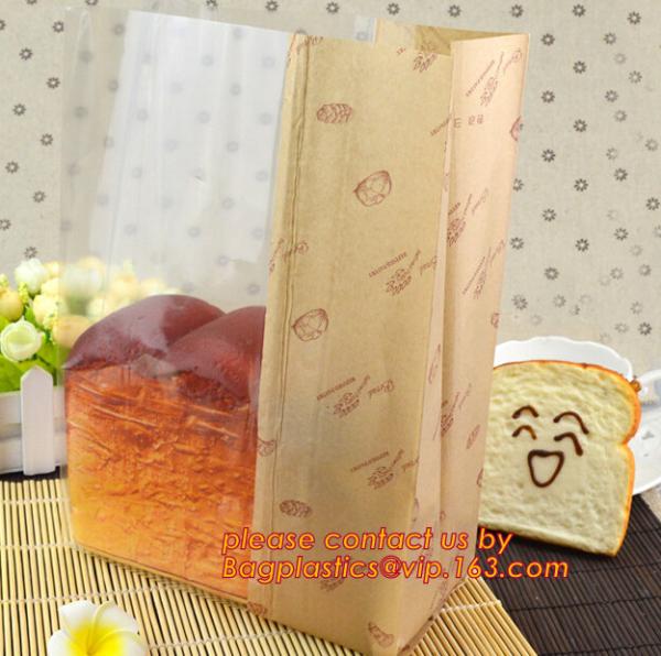 OPP Window Paper Bags, opp paper bags, Custom printed French bread packaging kraft paper bags with window, Take away