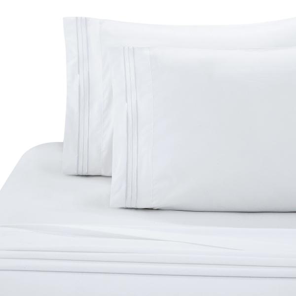 Poly Cotton 300tc Hotel Branco bordado Lenço de cama Quilt Cover Set de almofada