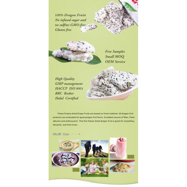 Freeze Dried Dragon Fruit White Lyophilized tropical fruit Sugar Free/ instant fruits