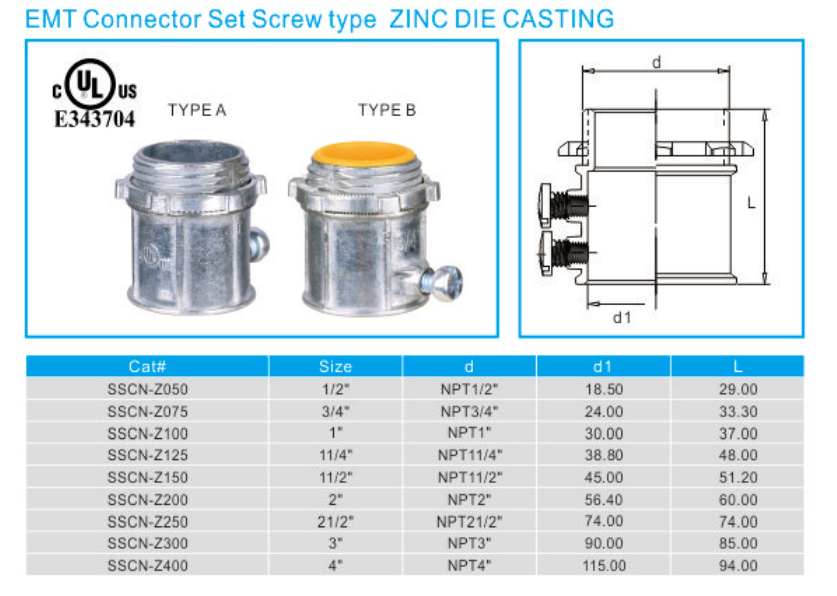 Piezas del conducto del metal de la resistencia de desgaste, colocaciones a prueba de mal tiempo de Emt el 1/2” - 4