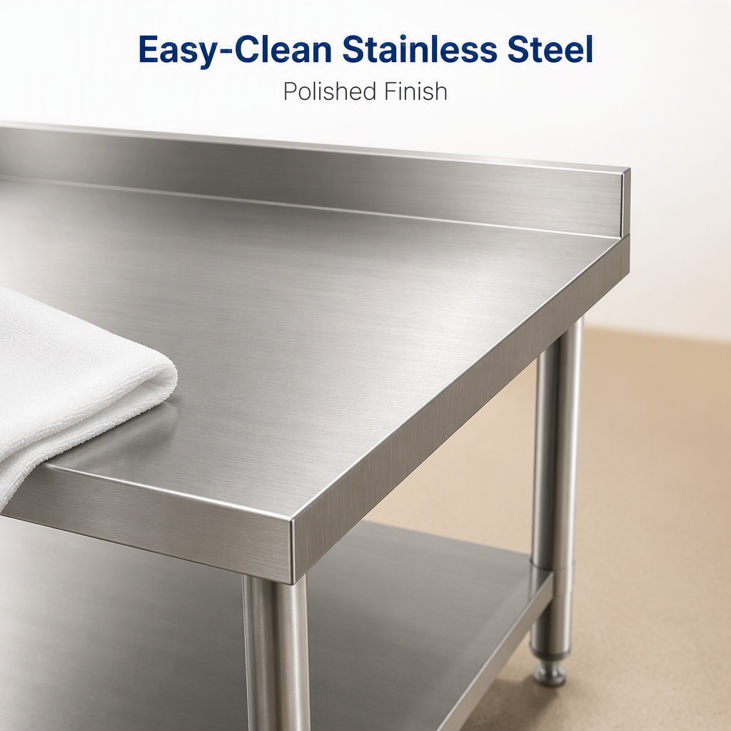Commercial Stainless Steel Work Table with Adjustable Height and Mobile Swivel Casters for Restaurant Kitchen Use