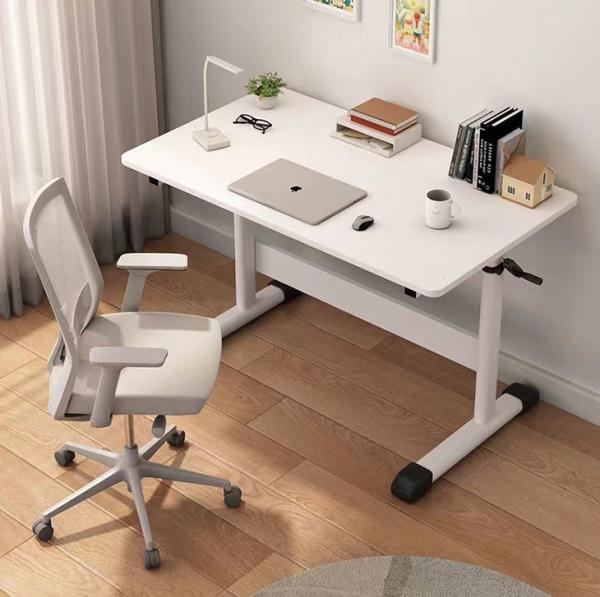 Minimalist Book Table Custom White Wooden Height Adjustable Desk with SPCC Steel Frame