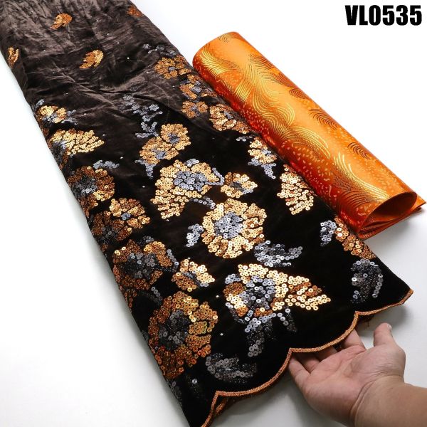Supoo good quality shiny african lace velvet embroidery fabric with sequins stretch Korean velvet for party