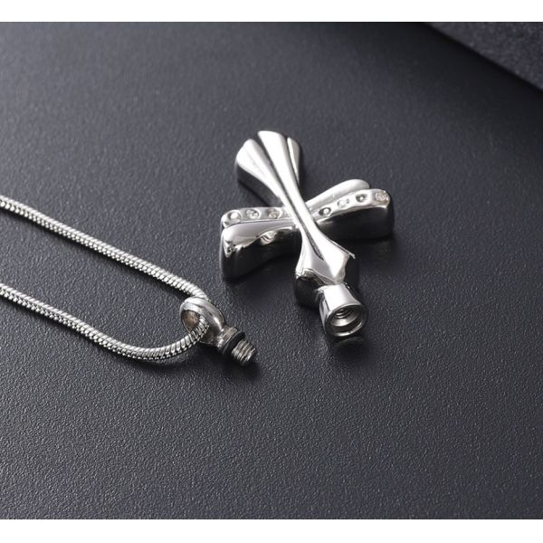 Men's Stainless Steel Cremation Jewelry for Pet Ashes Crystal Cross Pendant Necklace