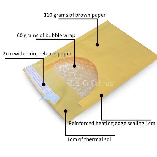 GDCX Strong Adhesive Factory Wholesale Price Yellow Self Seal Kraft Bubble Mailing Padded Envelopes Shipping Bags for Packing