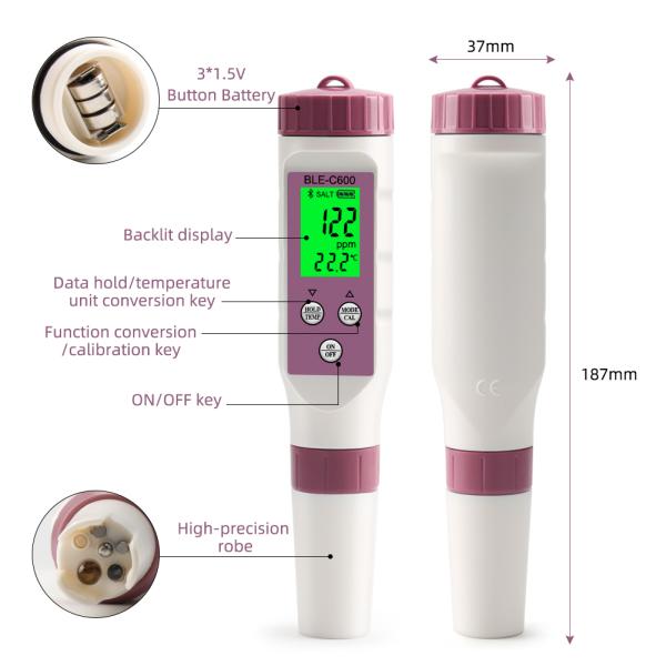6-in-1 Digital Water Quality Meter pH/EC/TDS/ORP/Salt/Temperature Drinking Water Tester