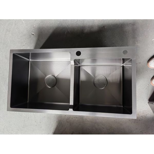 Brushed Stainless Steel 33x22 Drop In Dual Bowl Handmade Kitchen Sink