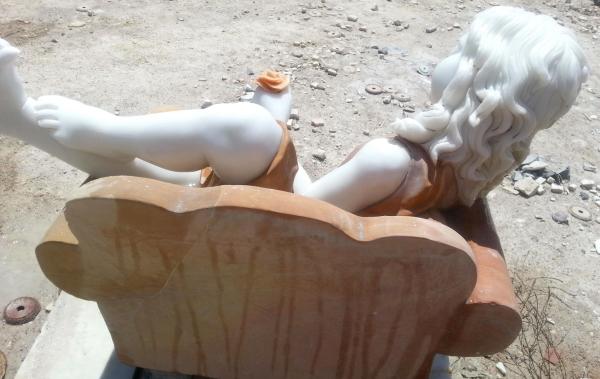 polished marble sleeping girl statue in chair/ nature stone sculpture