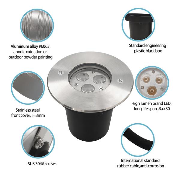 3W Outdoor LED Underground Light 3000k Warm White Recessed In Ground Lighting
