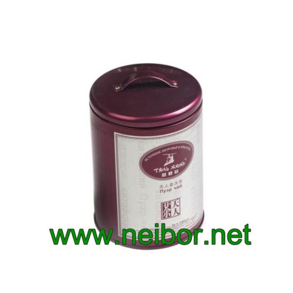 Round tea caddy tea can tea tin container with handle