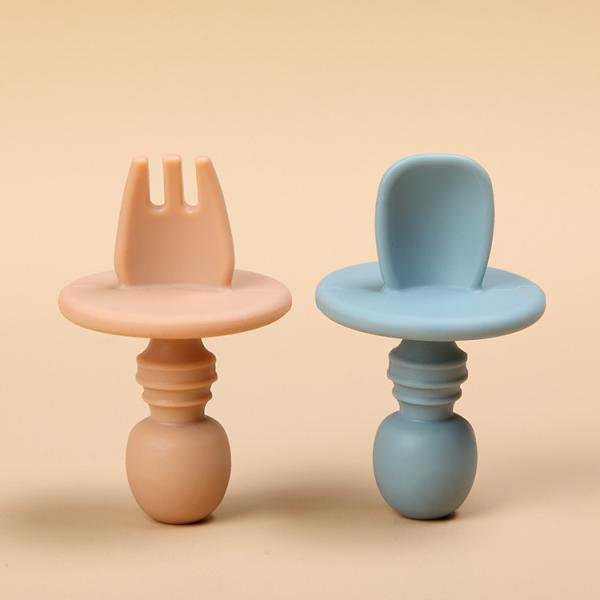 Baby Training Silicone Fork And Spoon Set Mini Soft 2pcs FDA BPA Approved
