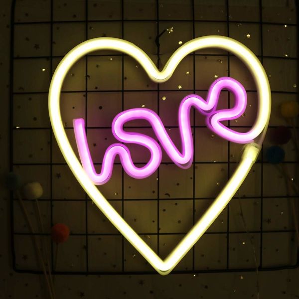Love Heart Wall Hanging Decor LED Neon Sign Light Wedding Christmas Party Home Decoration Holiday Lighting