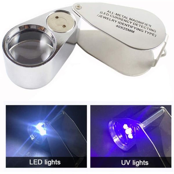 Pocket Folding With LED UV Light 10X Metal Illuminated Jewelry Magnifying Glass