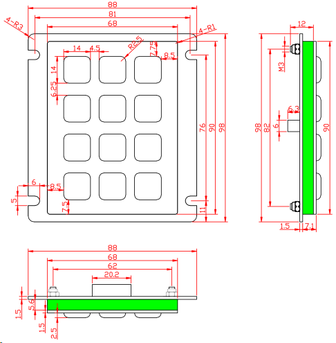 El telclado numérico IP67 del soporte del panel de la matriz del cajero automático del banco valoró el acero inoxidable del metal de 12 llaves