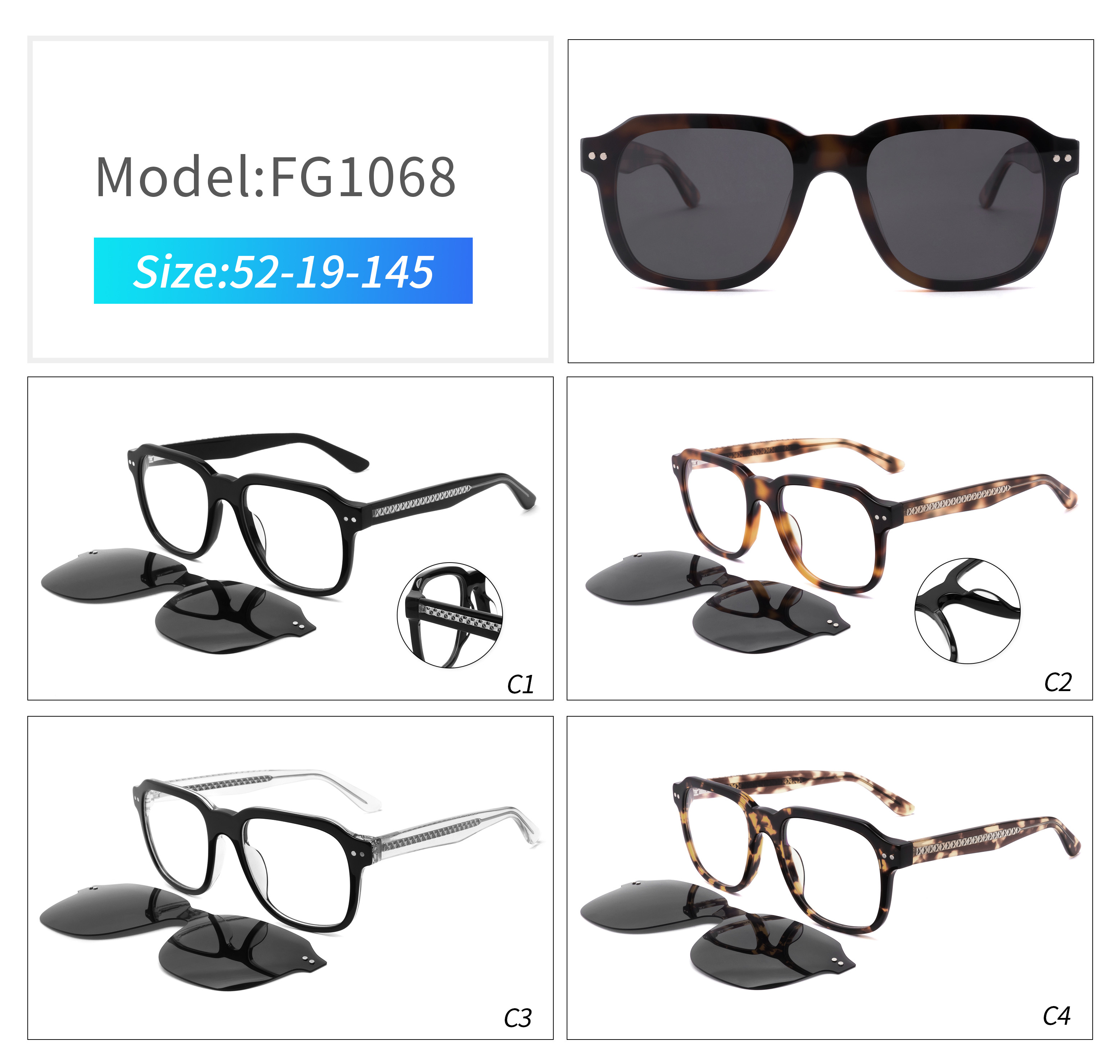 Зажим ацетата людей на Eyeglasses затеняет поляризовыванные магнитные солнечные очки